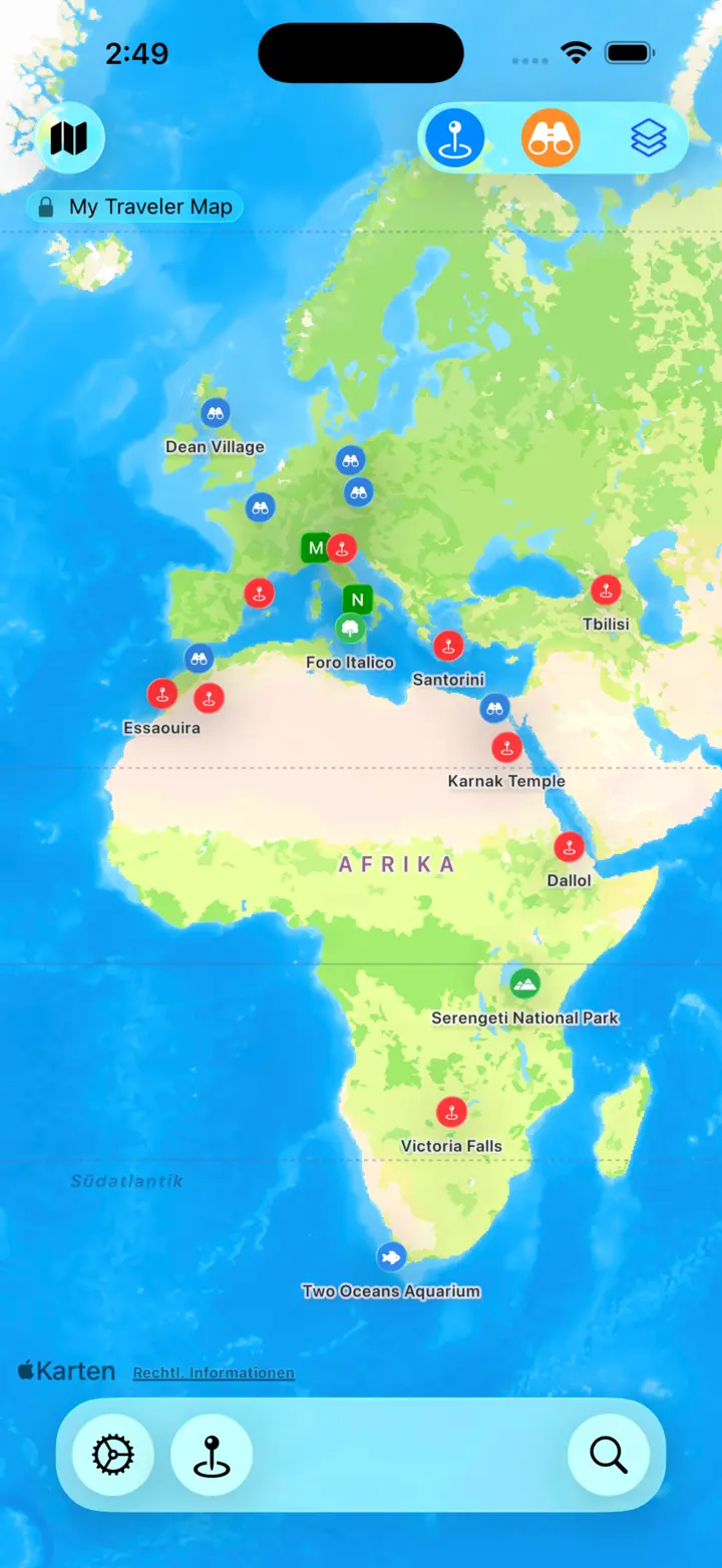 Kartenansicht mit gespeicherten Orten