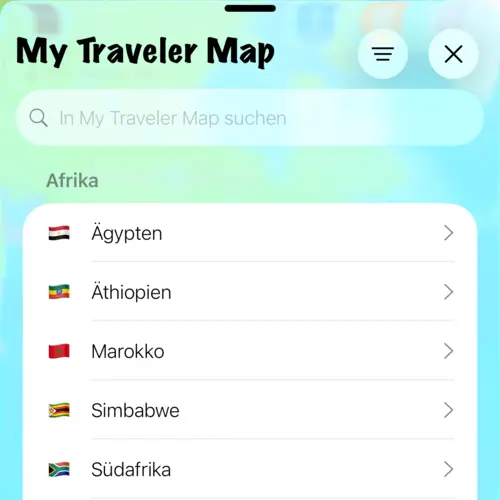 Ansicht mit Ländern in meinen Orten