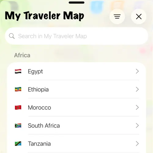 View showing countries in my places