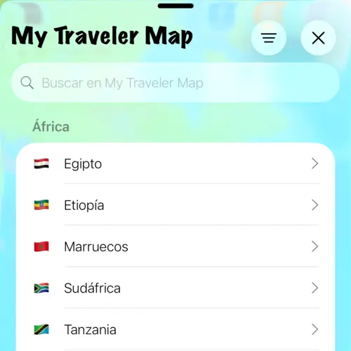 Vista mostrando países en mis lugares
