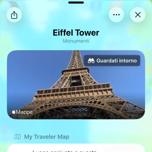 Vista che mostra i dettagli della Torre Eiffel con l'anteprima Look Around