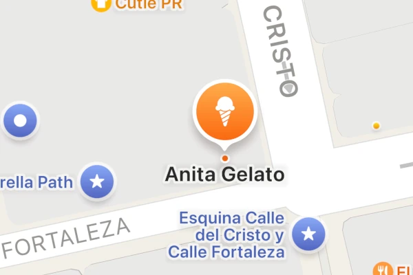 Mapa mostrando uma famosa sorveteria no Velho San Juan