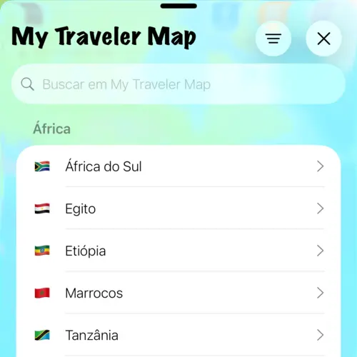 Vista mostrando países nos meus lugares
