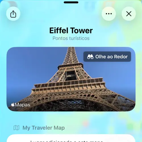 Vista mostrando os detalhes da Torre Eiffel com a prévia Look Around